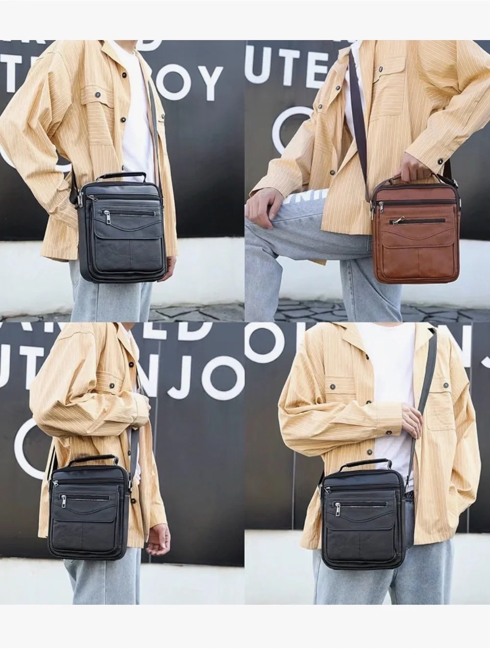 Mens Crossbody Bag, Genuine Leather Messenger Shoulder Bag
